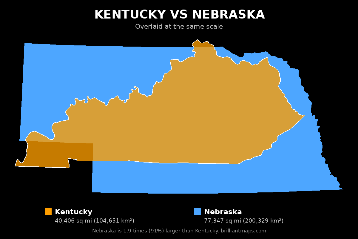 Kentucky vs Nebraska Size Comparison Map