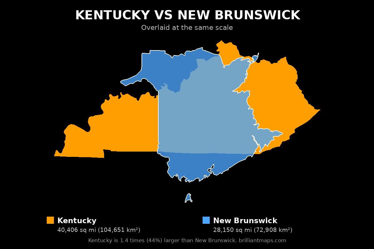 Kentucky vs New Brunswick Size Comparison Map