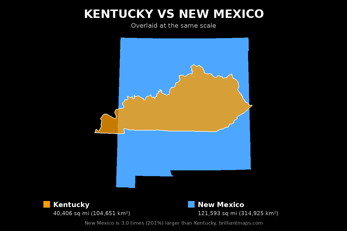 Kentucky vs New Mexico Size Comparison Map