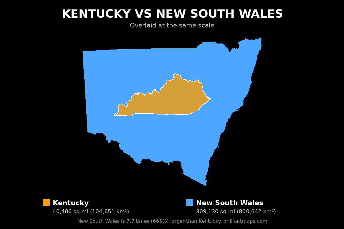 Kentucky vs New South Wales Size Comparison Map