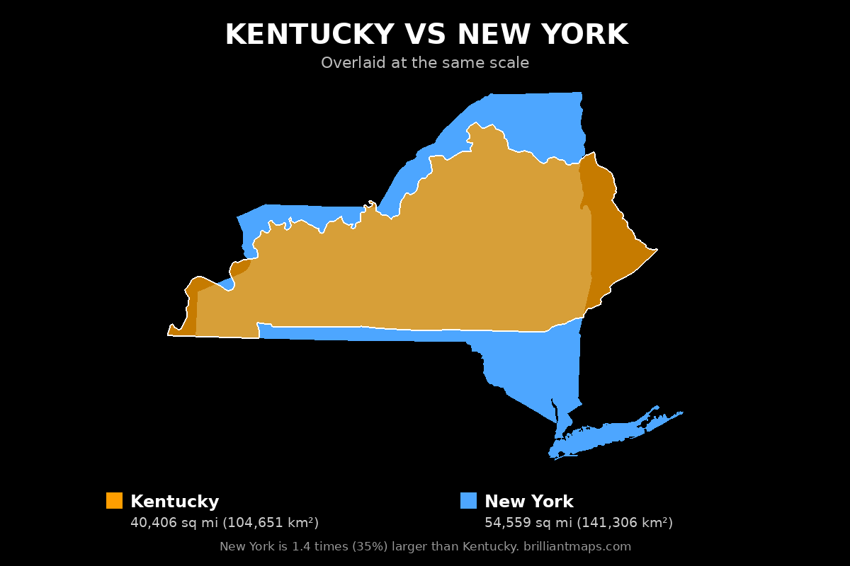 Kentucky vs New York Size Comparison Map