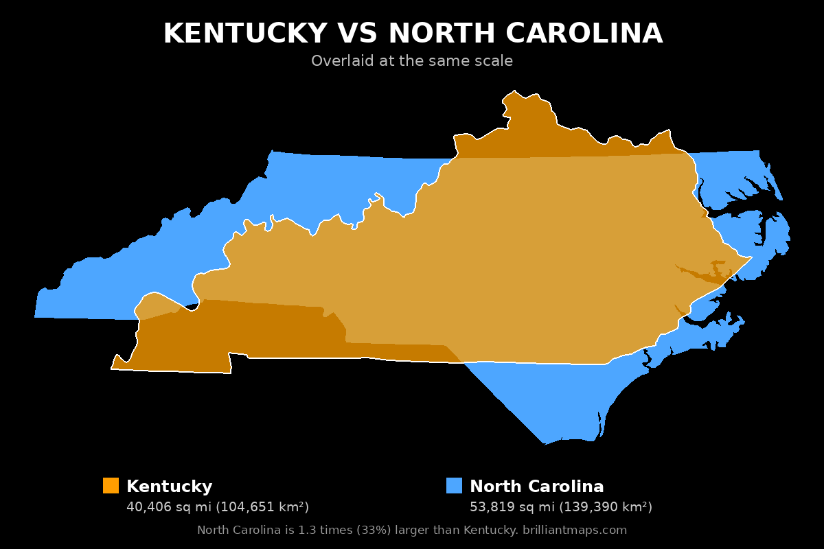 Kentucky vs North Carolina Size Comparison Map