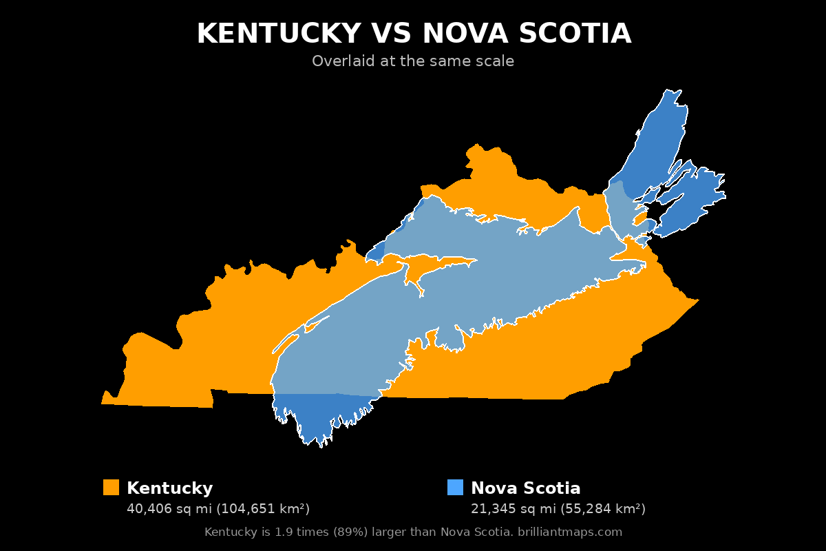 Kentucky vs Nova Scotia Size Comparison Map