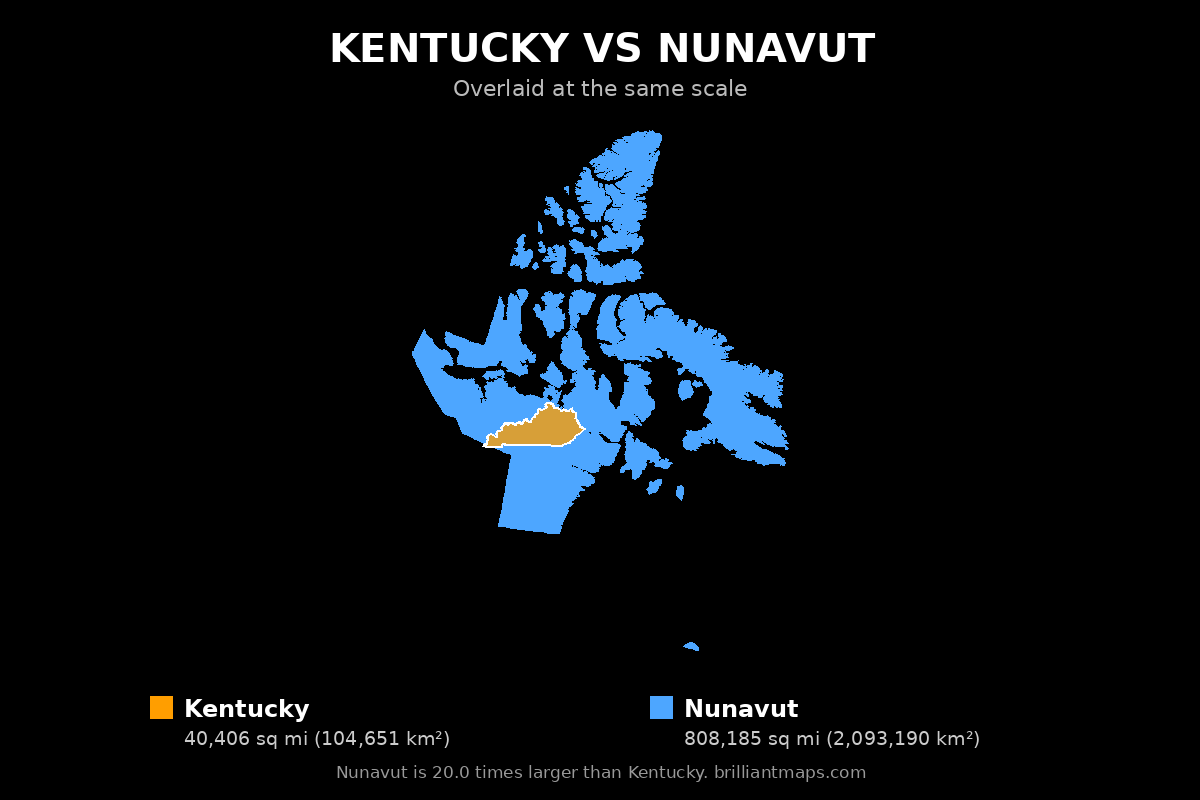 Kentucky vs Nunavut Size Comparison Map