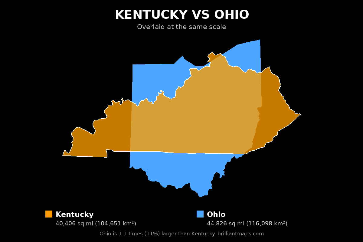 Kentucky vs Ohio Size Comparison Map