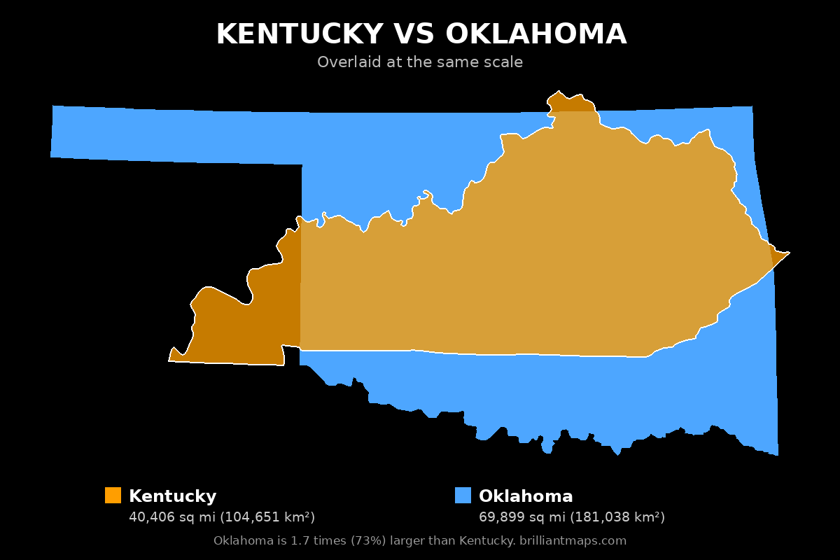 Kentucky vs Oklahoma Size Comparison Map
