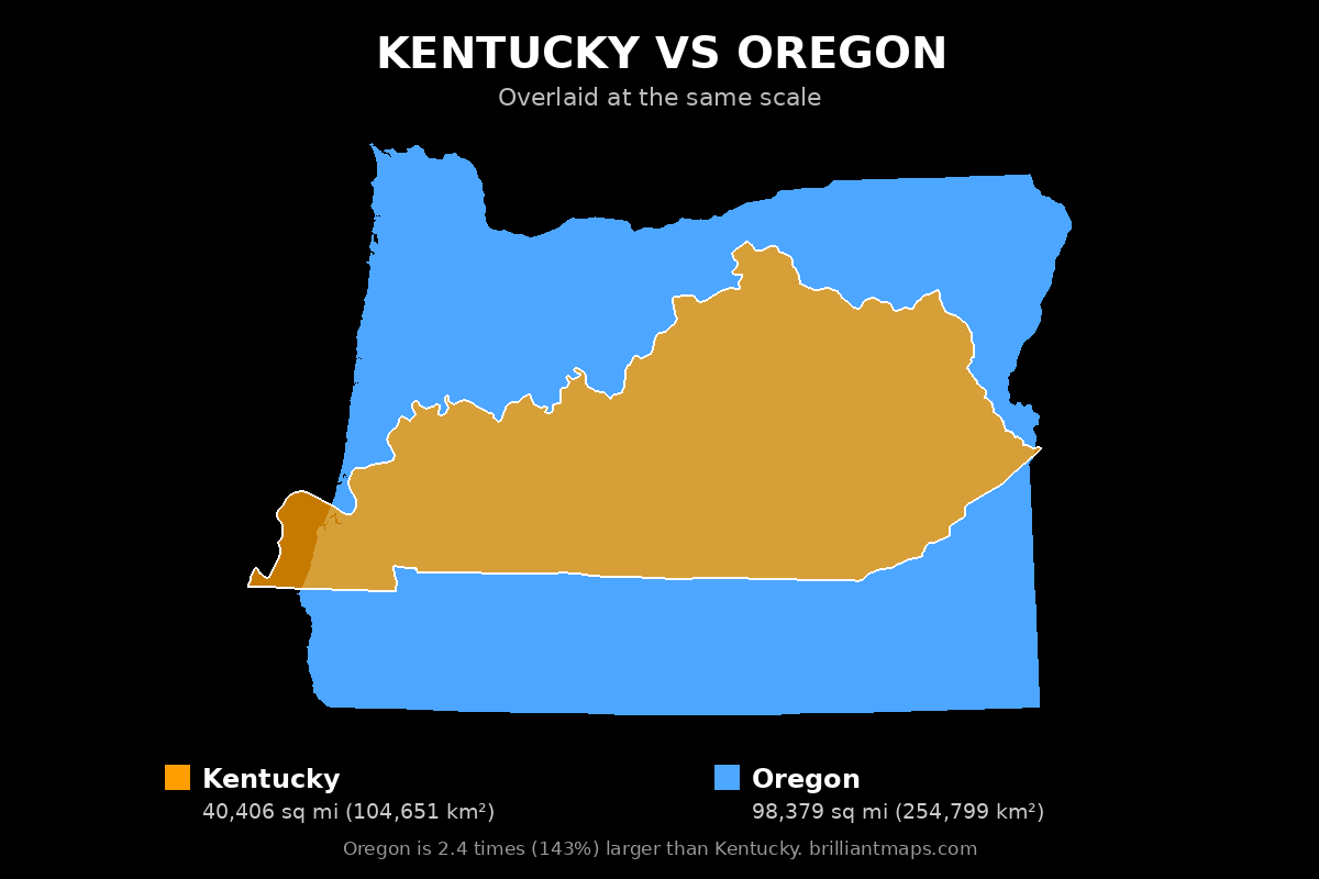 Kentucky vs Oregon Size Comparison Map