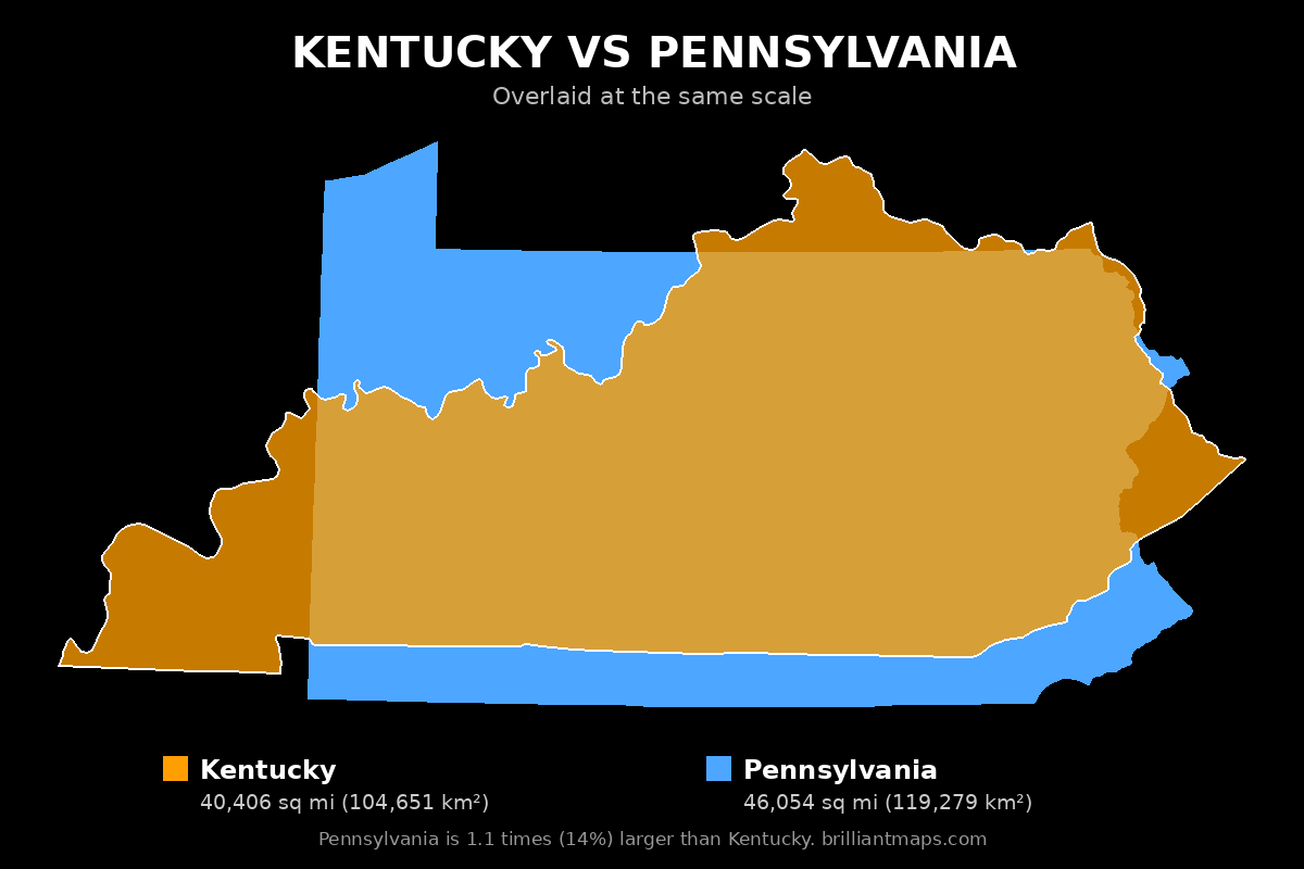 Kentucky vs Pennsylvania Size Comparison Map