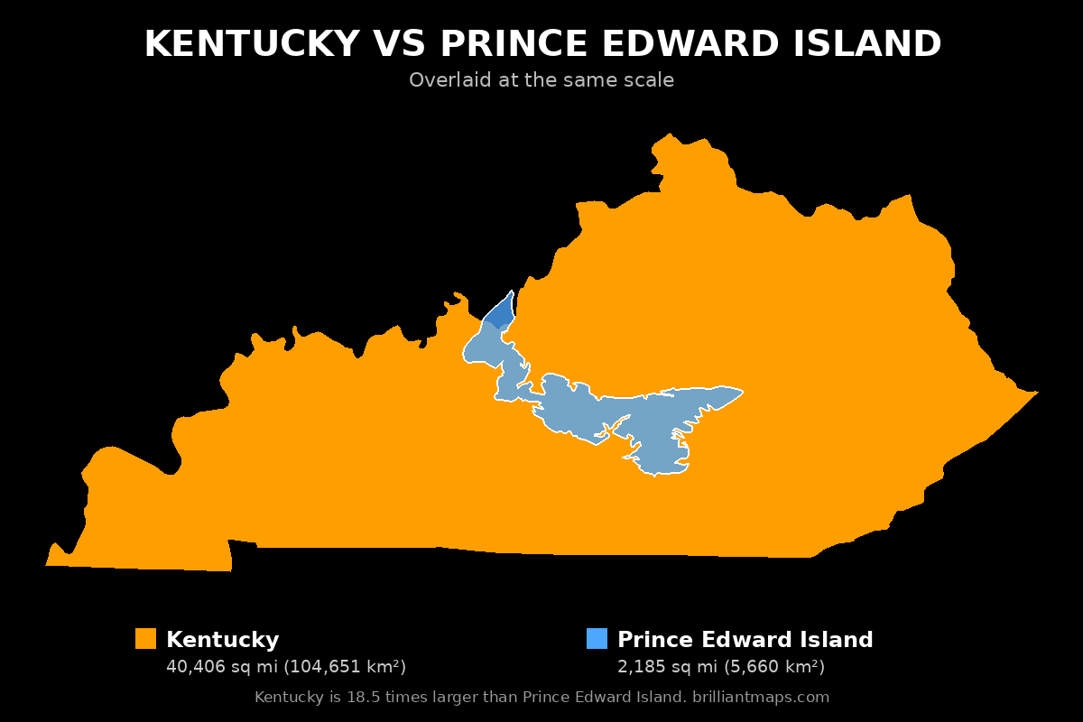 Kentucky vs Prince Edward Island Size Comparison Map
