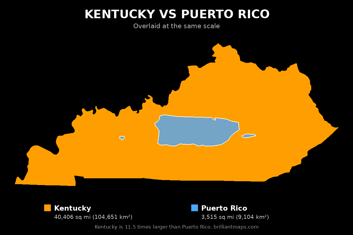 Kentucky vs Puerto Rico Size Comparison Map
