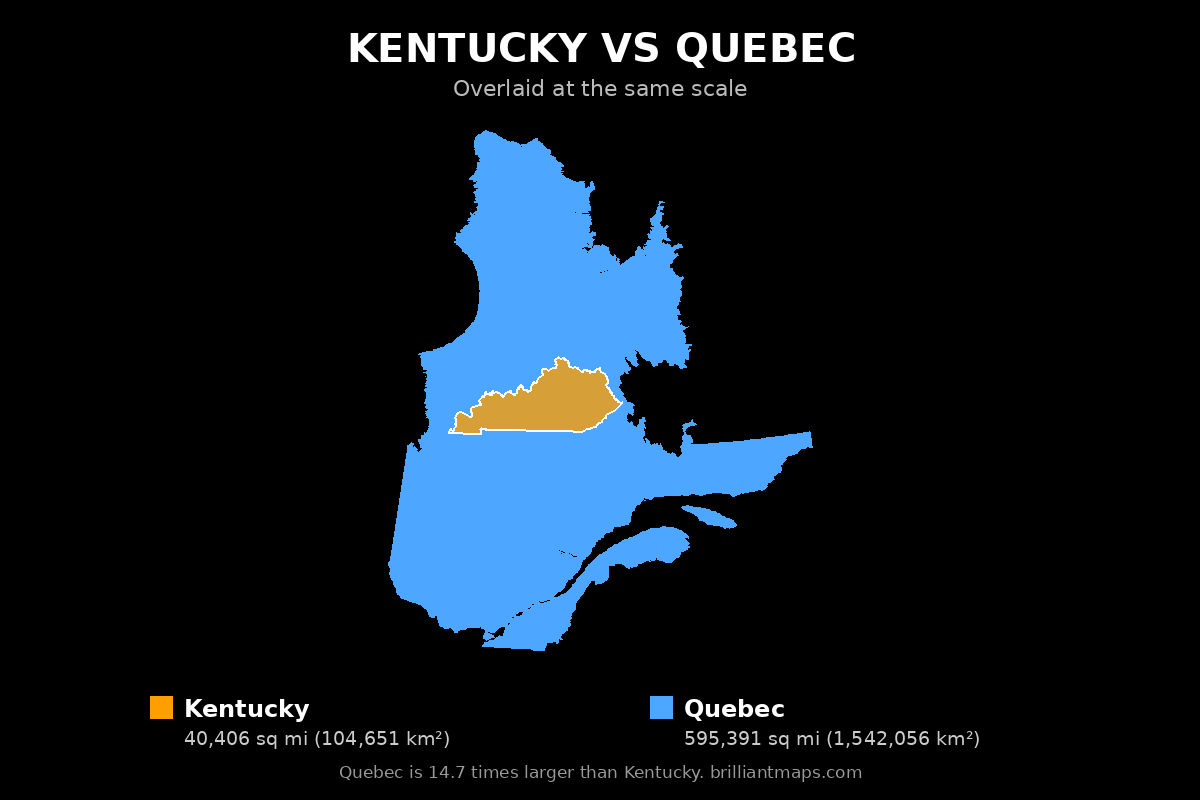 Kentucky vs Quebec Size Comparison Map