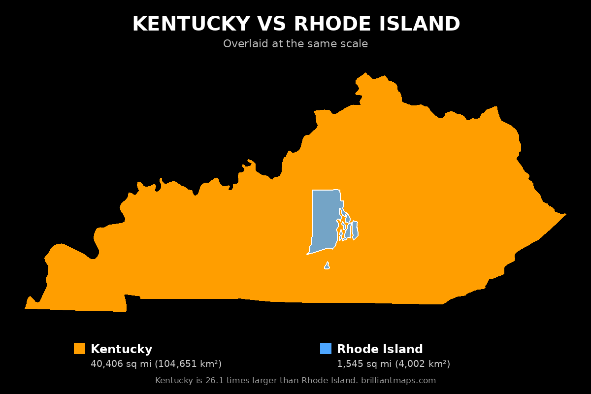 Kentucky vs Rhode Island Size Comparison Map