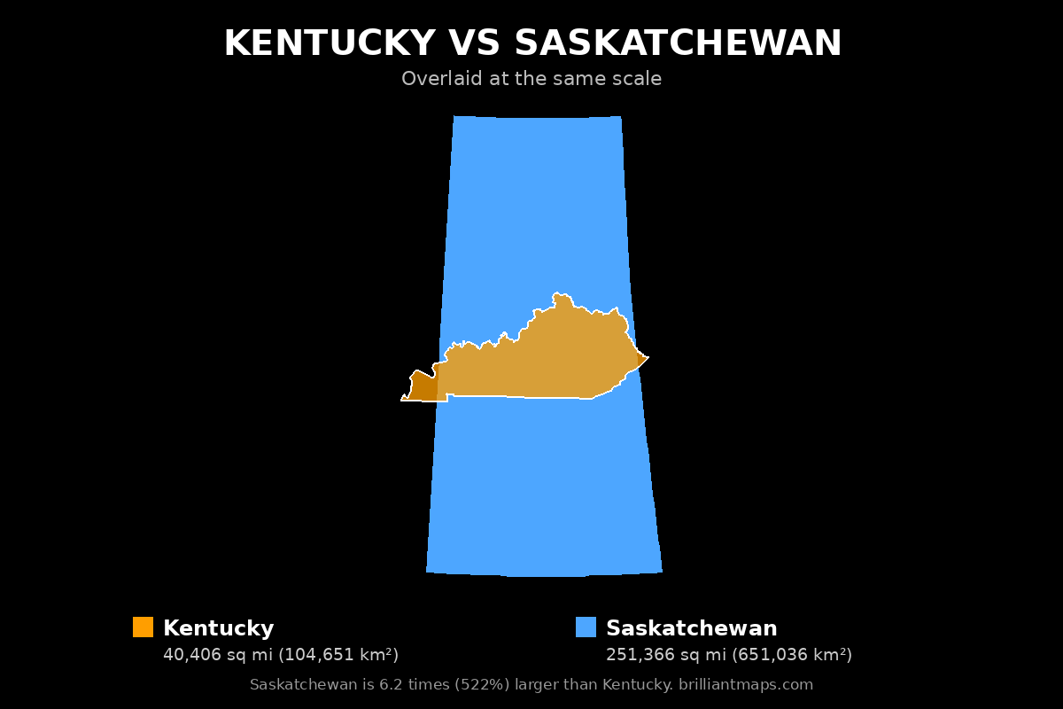 Kentucky vs Saskatchewan Size Comparison Map