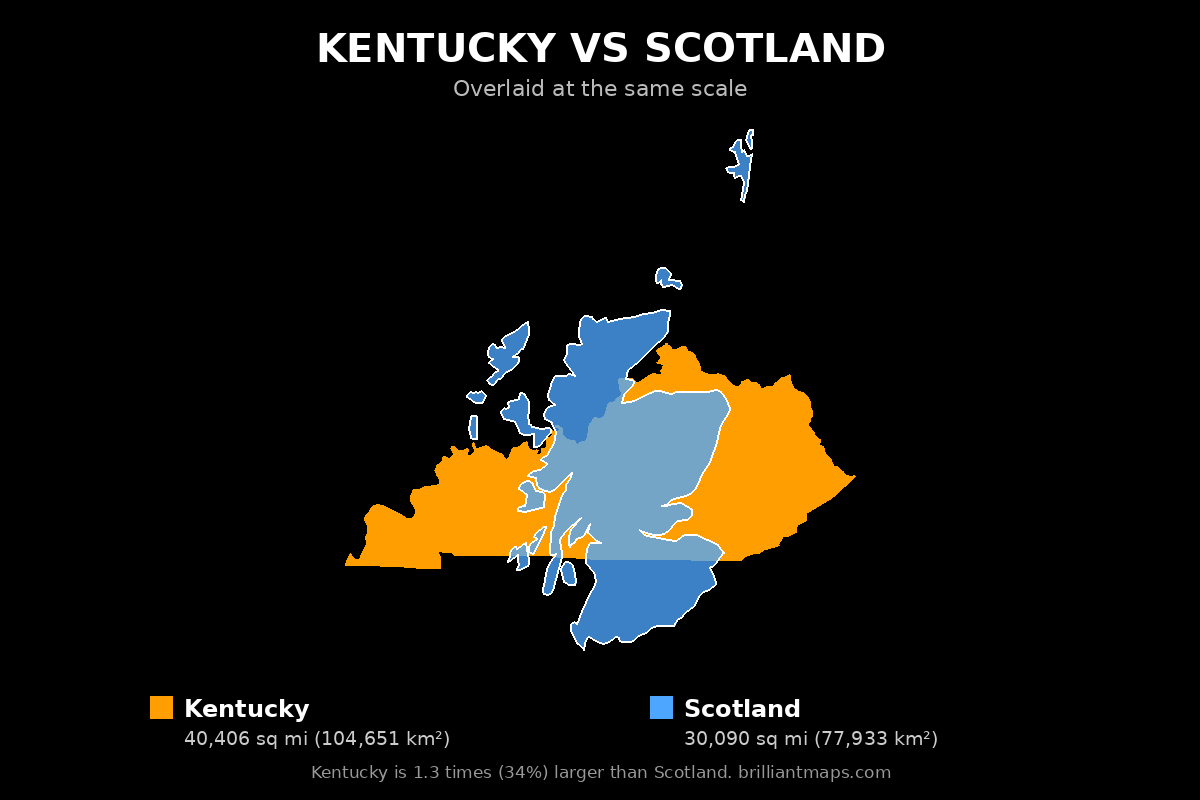 Kentucky vs Scotland Size Comparison Map
