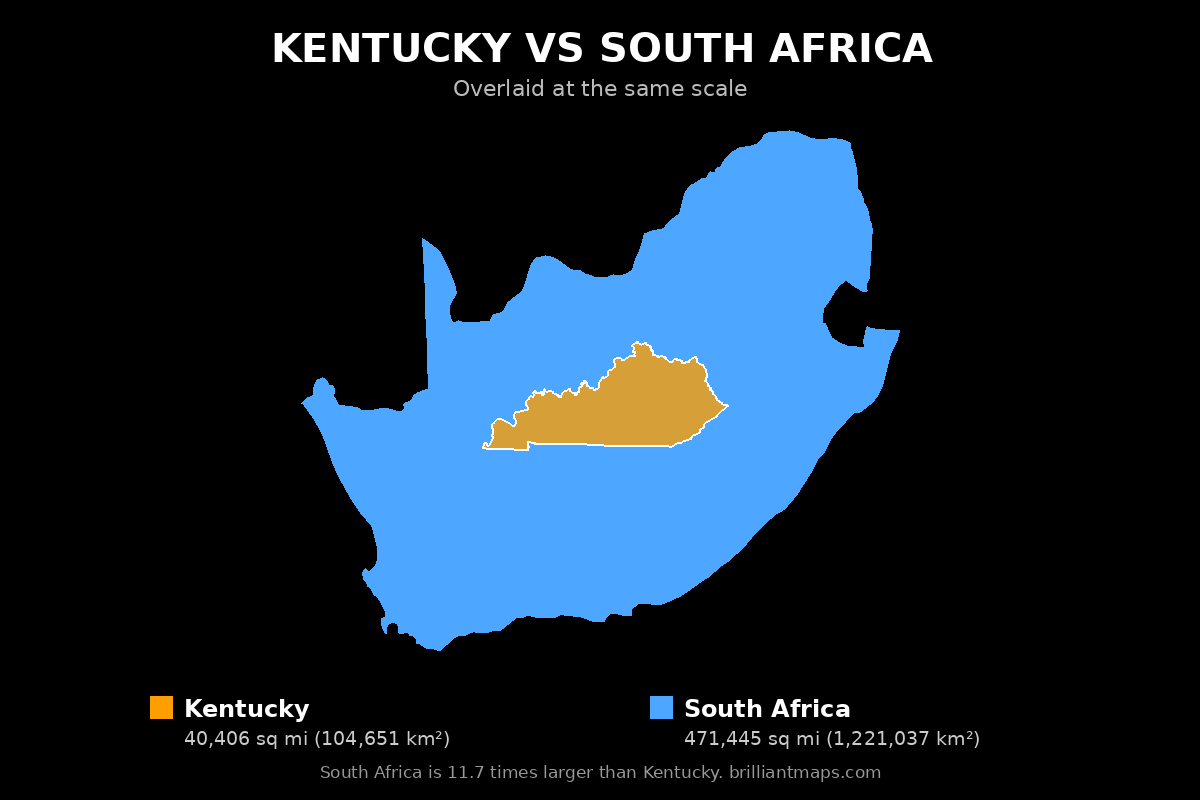Kentucky vs South Africa Size Comparison Map