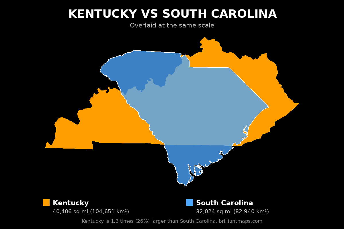 Kentucky vs South Carolina Size Comparison Map