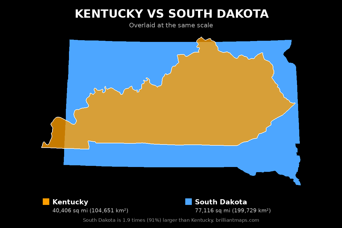Kentucky vs South Dakota Size Comparison Map