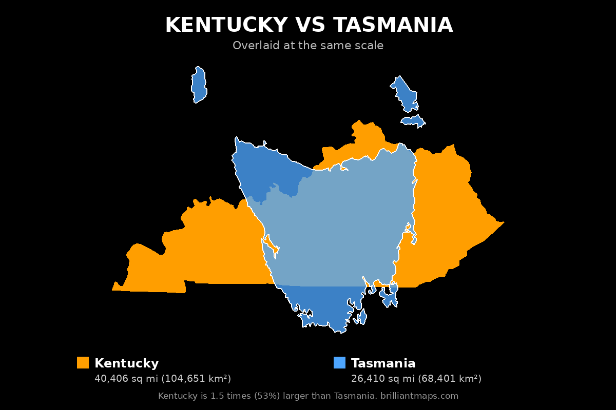 Kentucky vs Tasmania Size Comparison Map