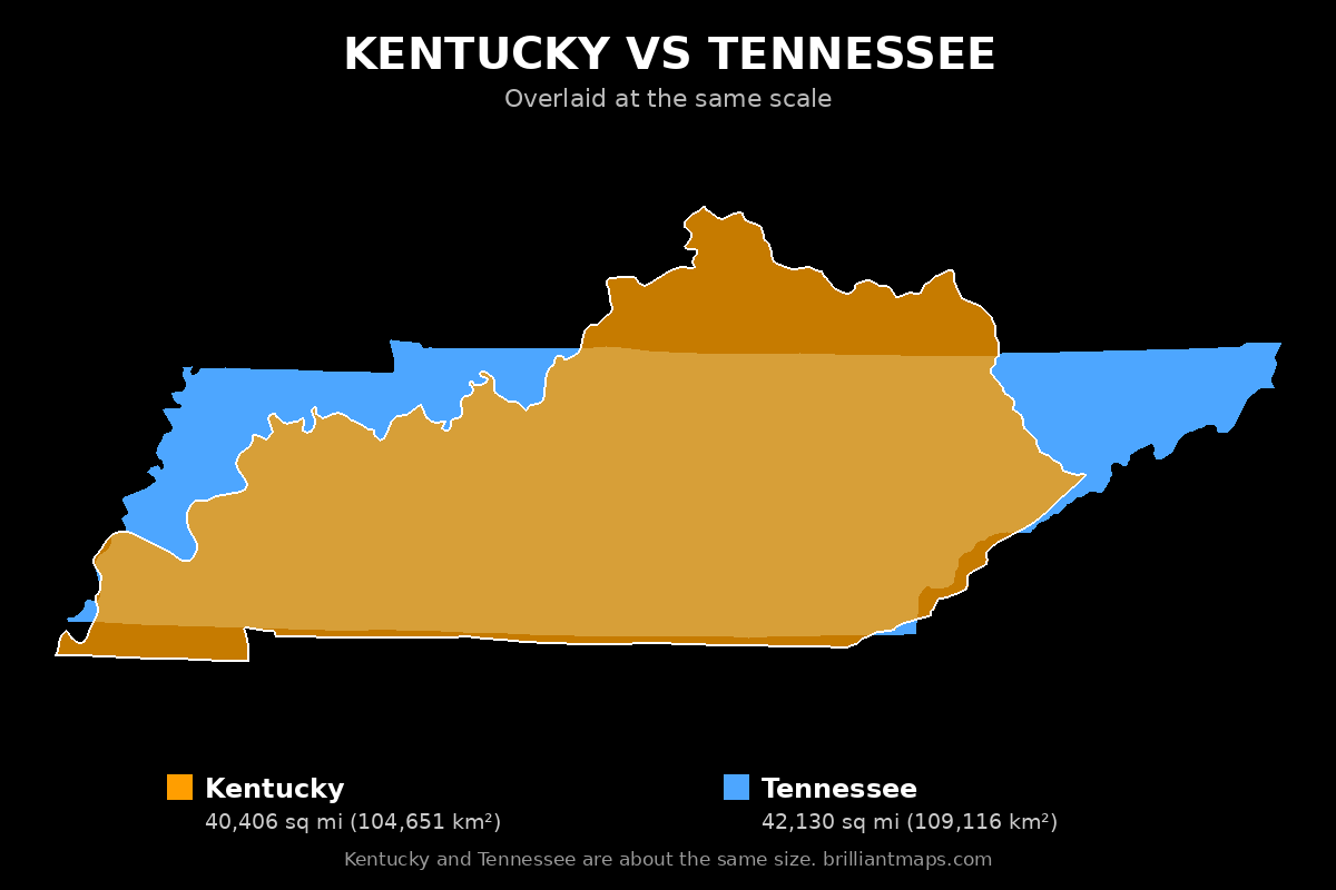 Kentucky vs Tennessee Size Comparison Map