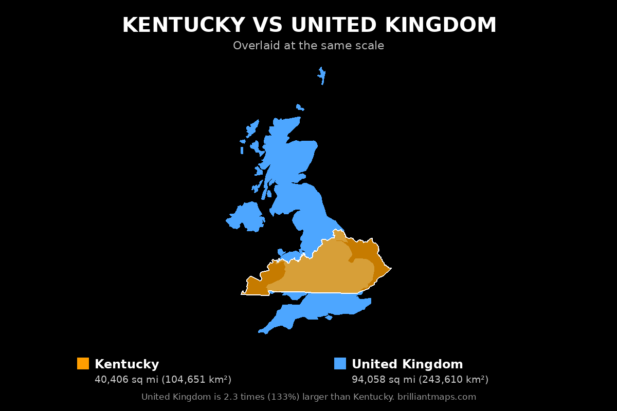 Kentucky vs United Kingdom Size Comparison Map