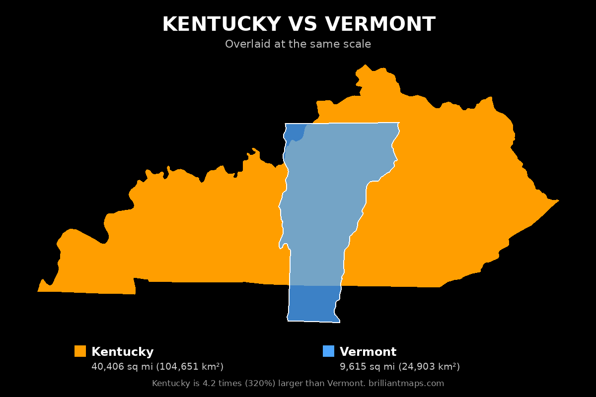Kentucky vs Vermont Size Comparison Map