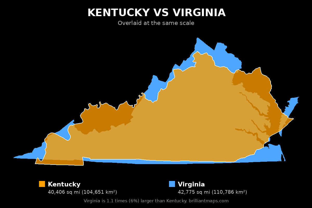 Kentucky vs Virginia Size Comparison Map