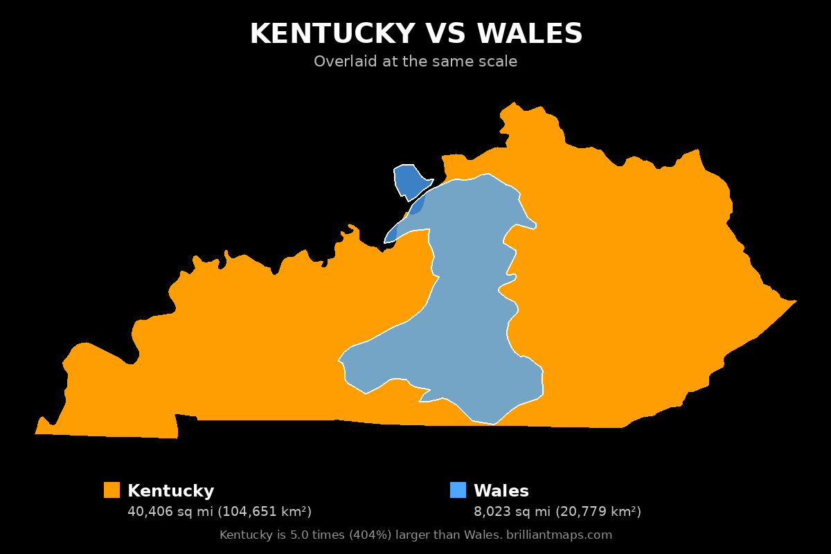 Kentucky vs Wales Size Comparison Map
