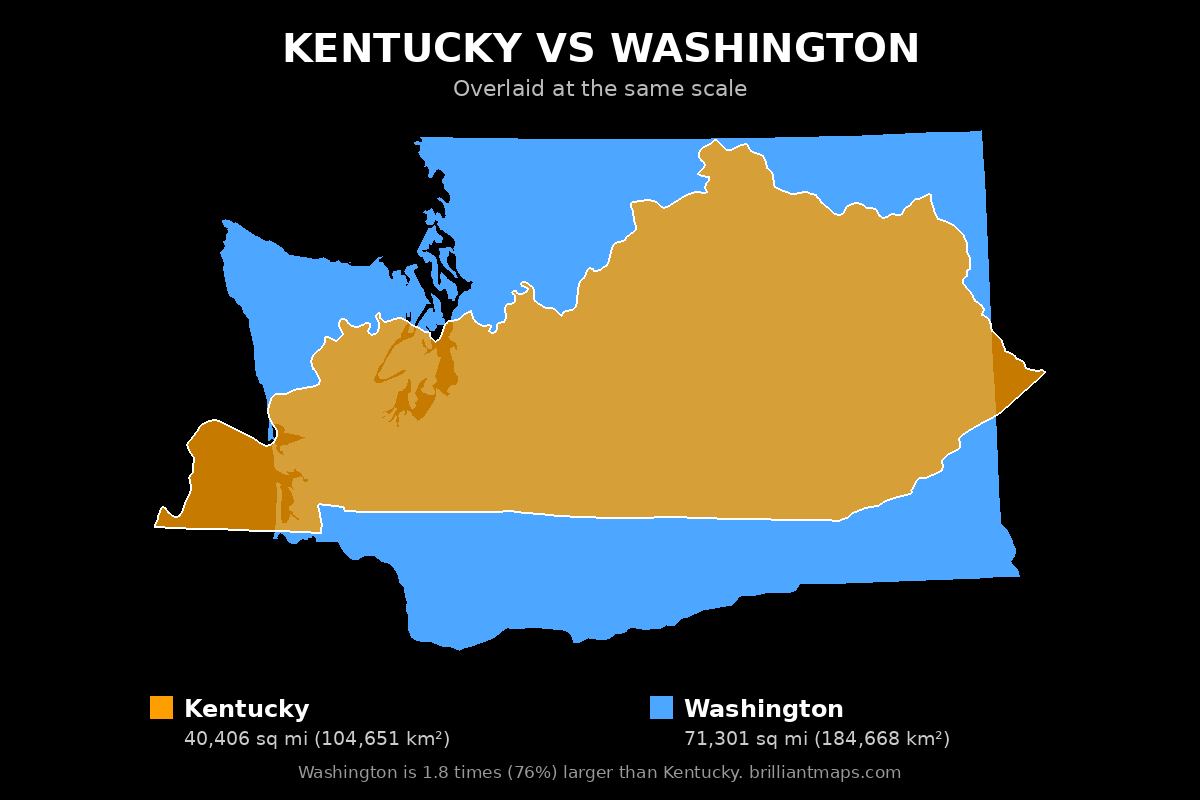 Kentucky vs Washington Size Comparison Map