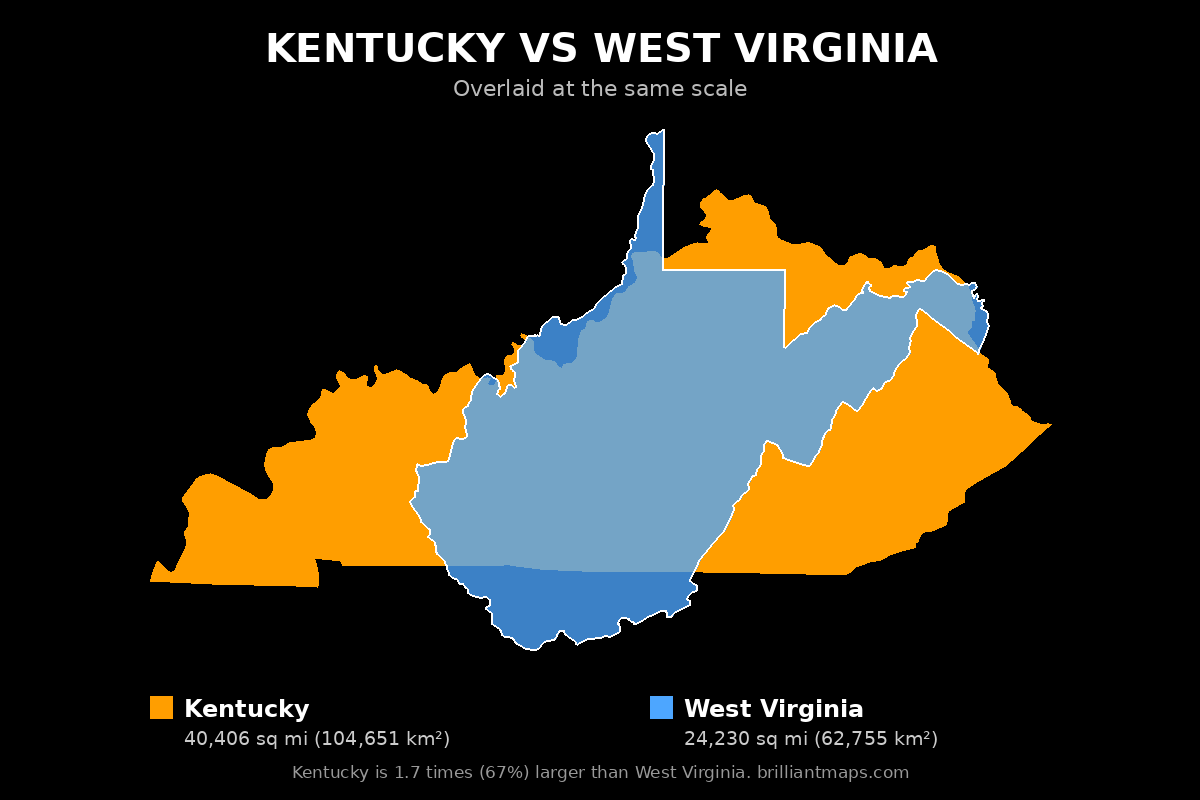 Kentucky vs West Virginia Size Comparison Map