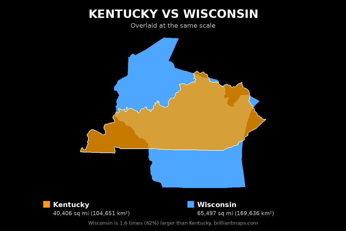 Kentucky vs Wisconsin Size Comparison Map