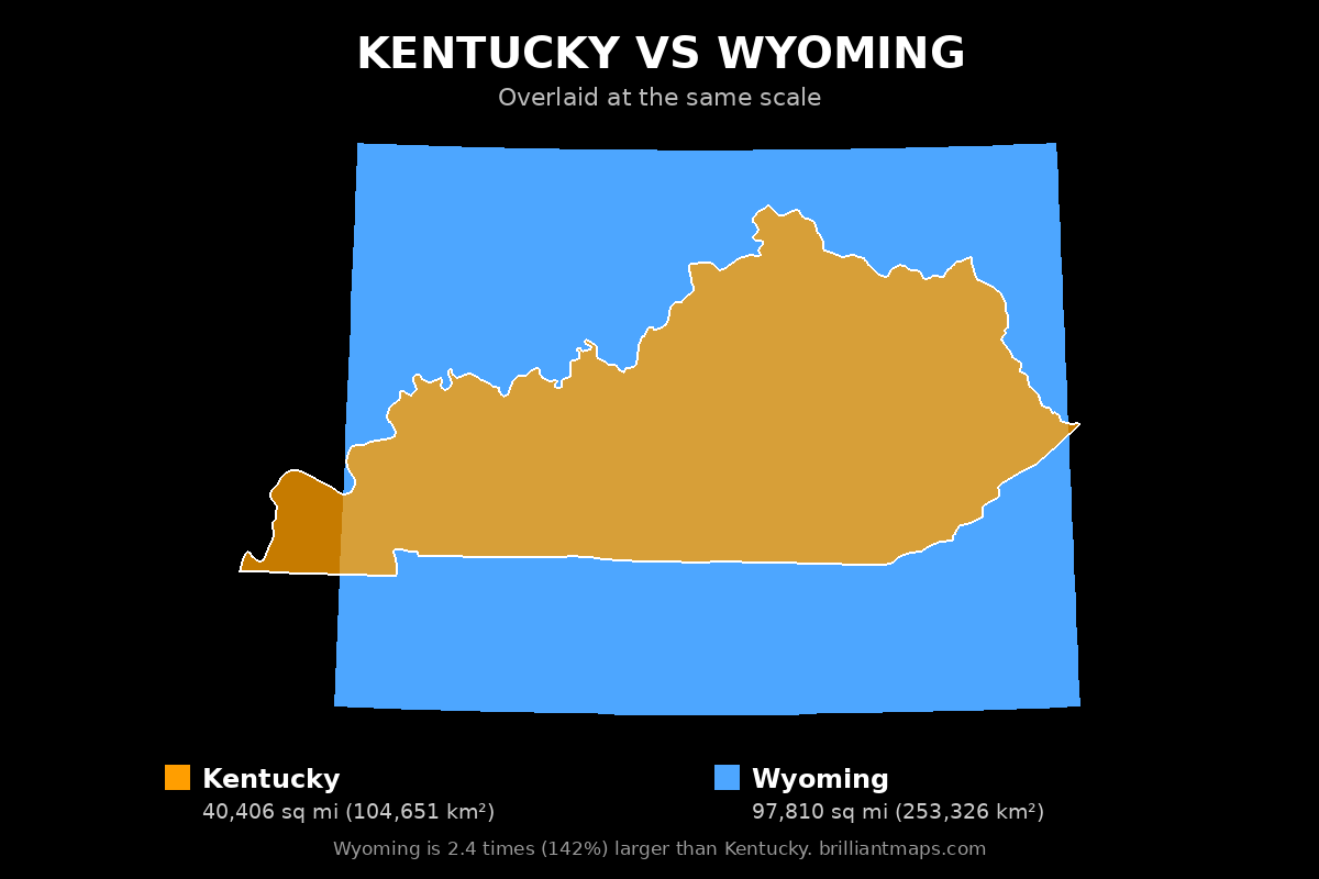 Kentucky vs Wyoming Size Comparison Map