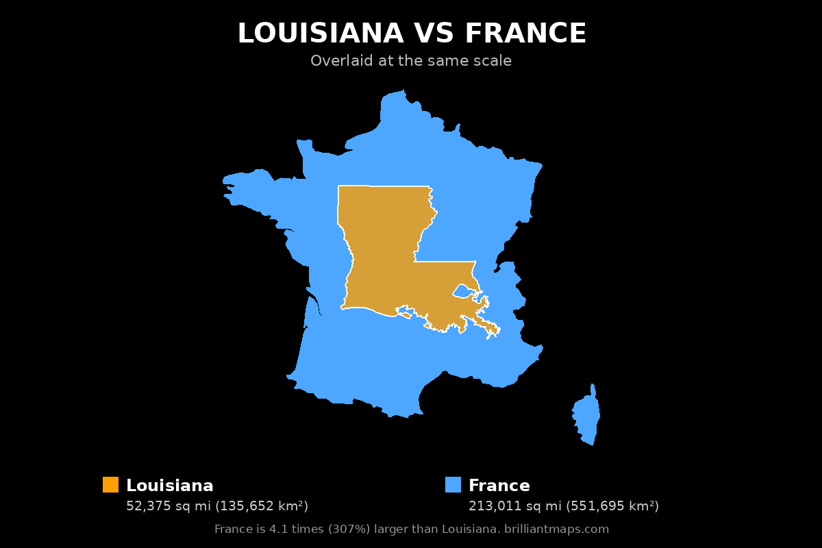 Louisiana vs France Size Comparison Map