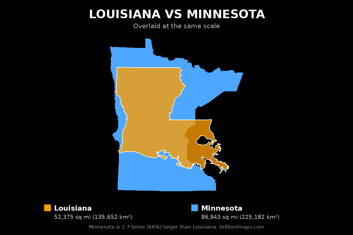 Louisiana vs Minnesota Size Comparison Map