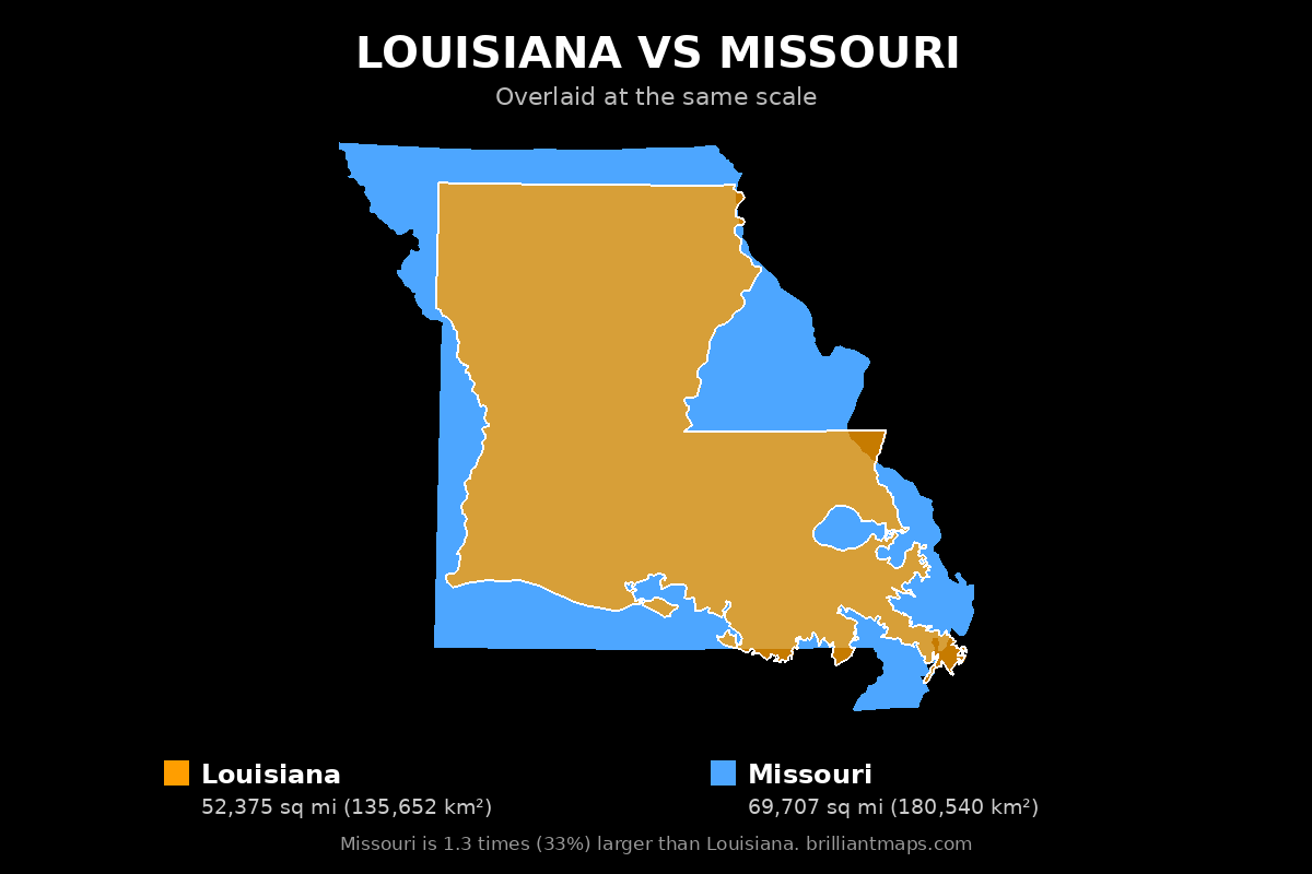 Louisiana vs Missouri Size Comparison Map