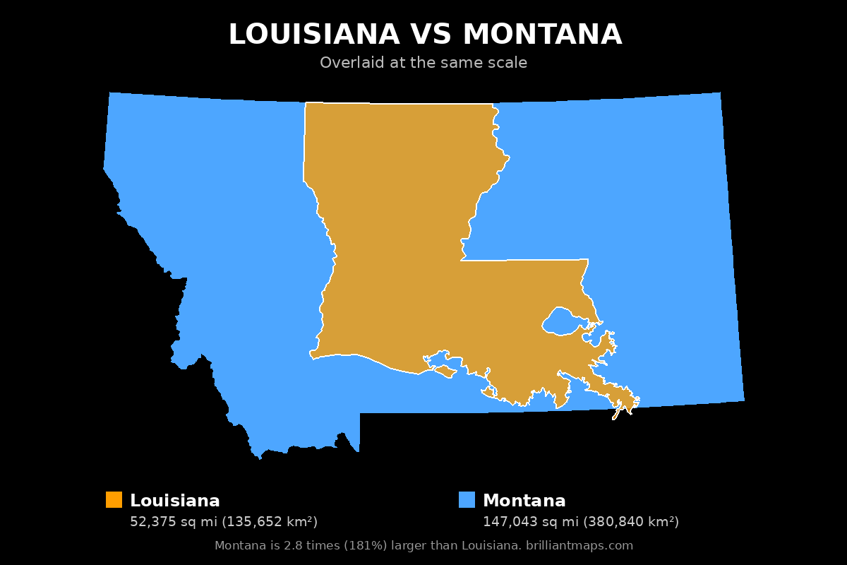 Louisiana vs Montana Size Comparison Map
