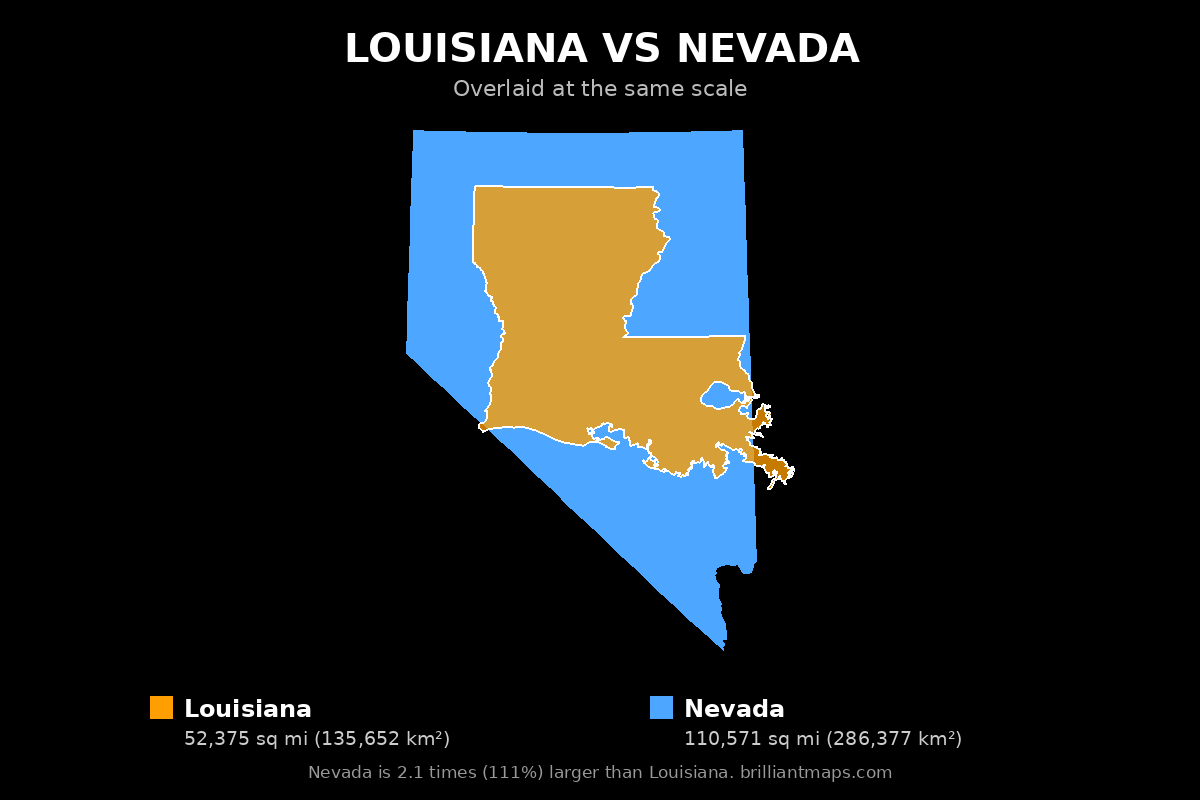 Louisiana vs Nevada Size Comparison Map