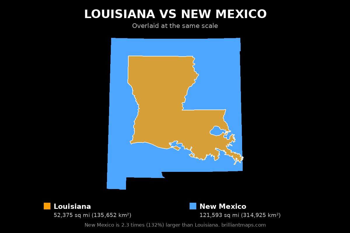 Louisiana vs New Mexico Size Comparison Map