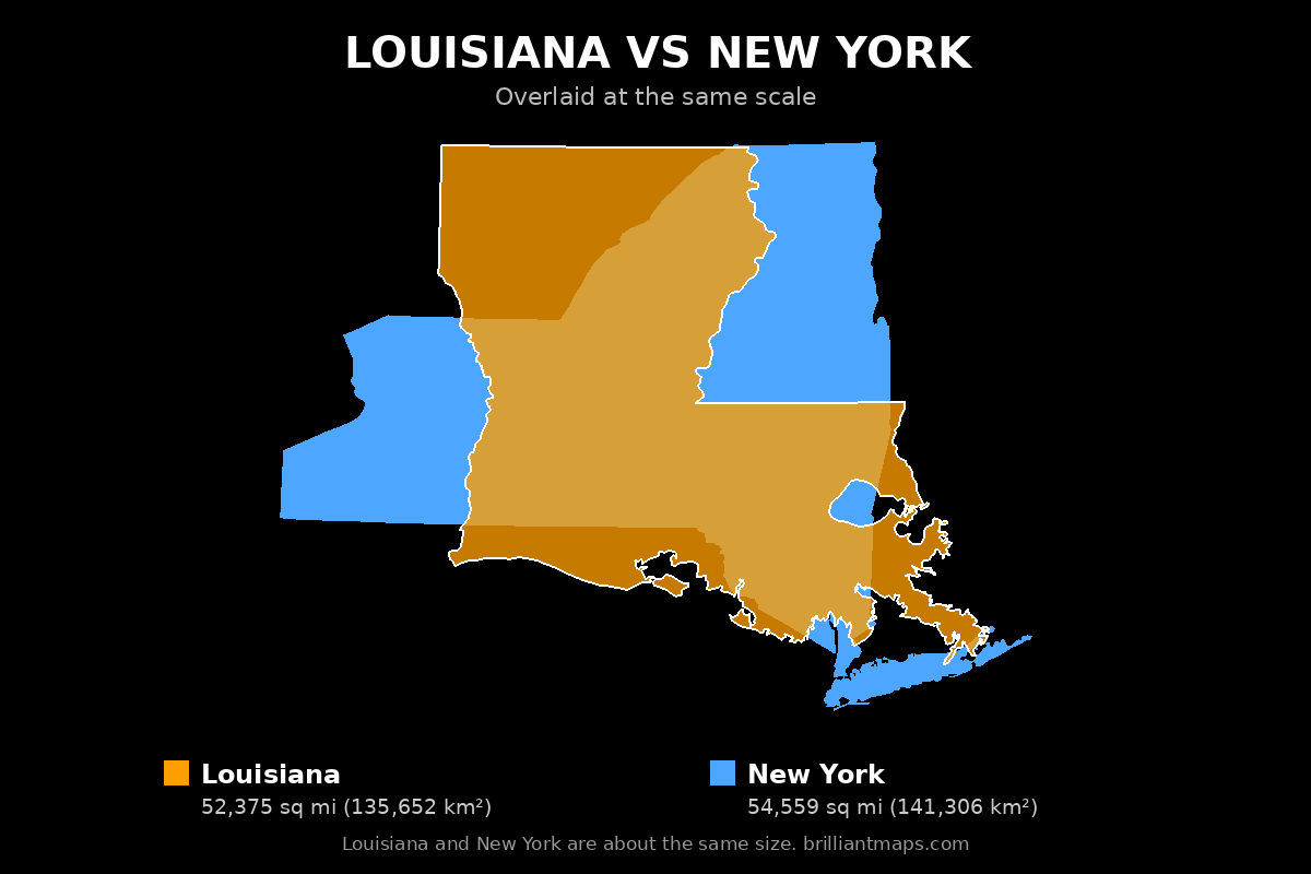 Louisiana vs New York Size Comparison Map