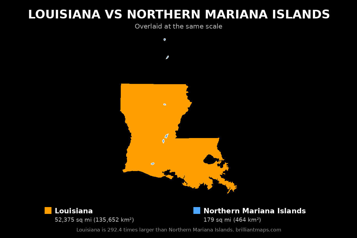 Louisiana vs Northern Mariana Islands Size Comparison Map
