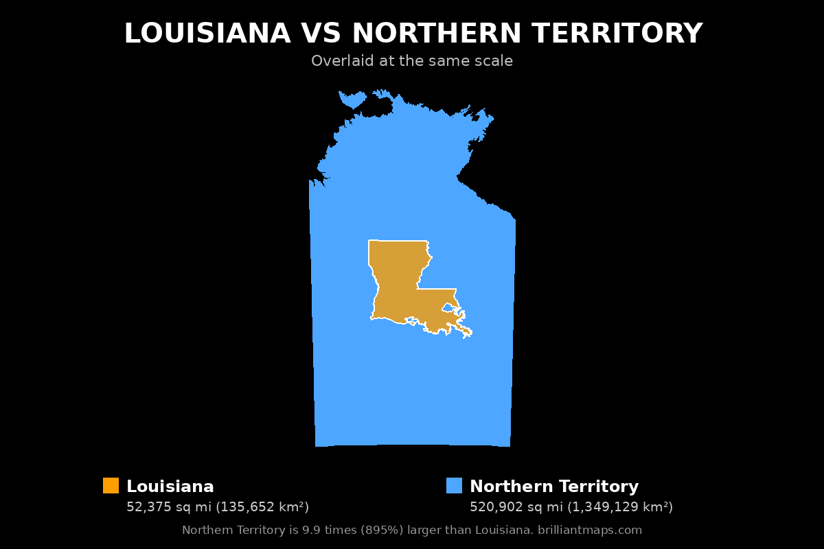 Louisiana vs Northern Territory Size Comparison Map