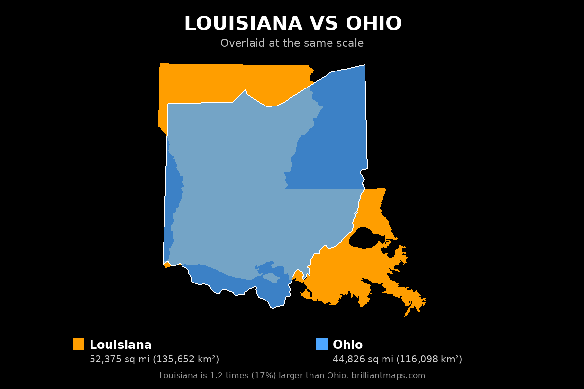 Louisiana vs Ohio Size Comparison Map