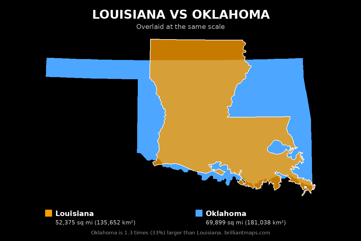Louisiana vs Oklahoma Size Comparison Map