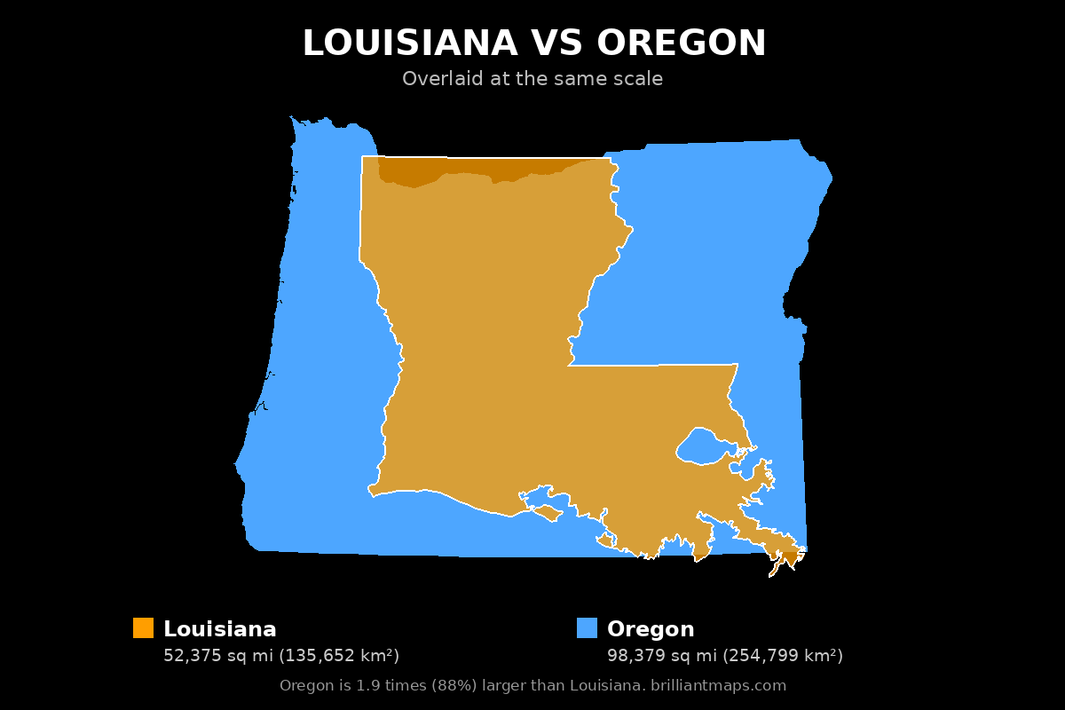 Louisiana vs Oregon Size Comparison Map