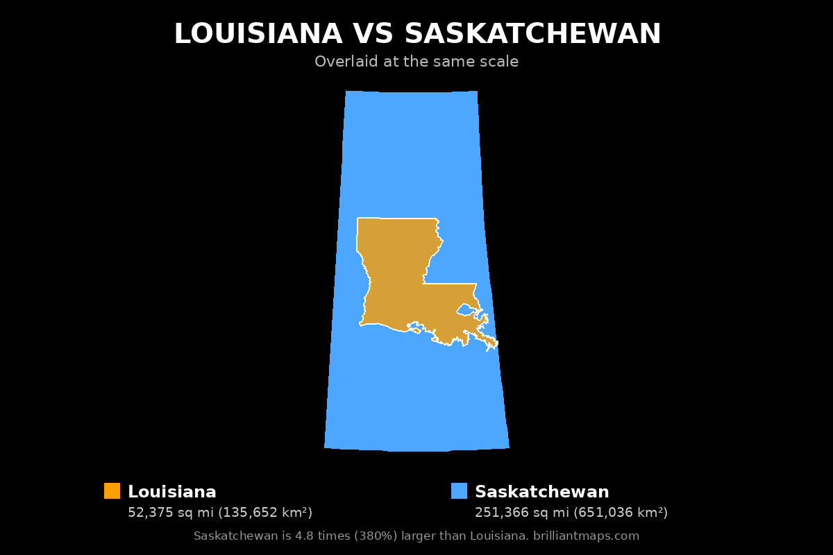 Louisiana vs Saskatchewan Size Comparison Map