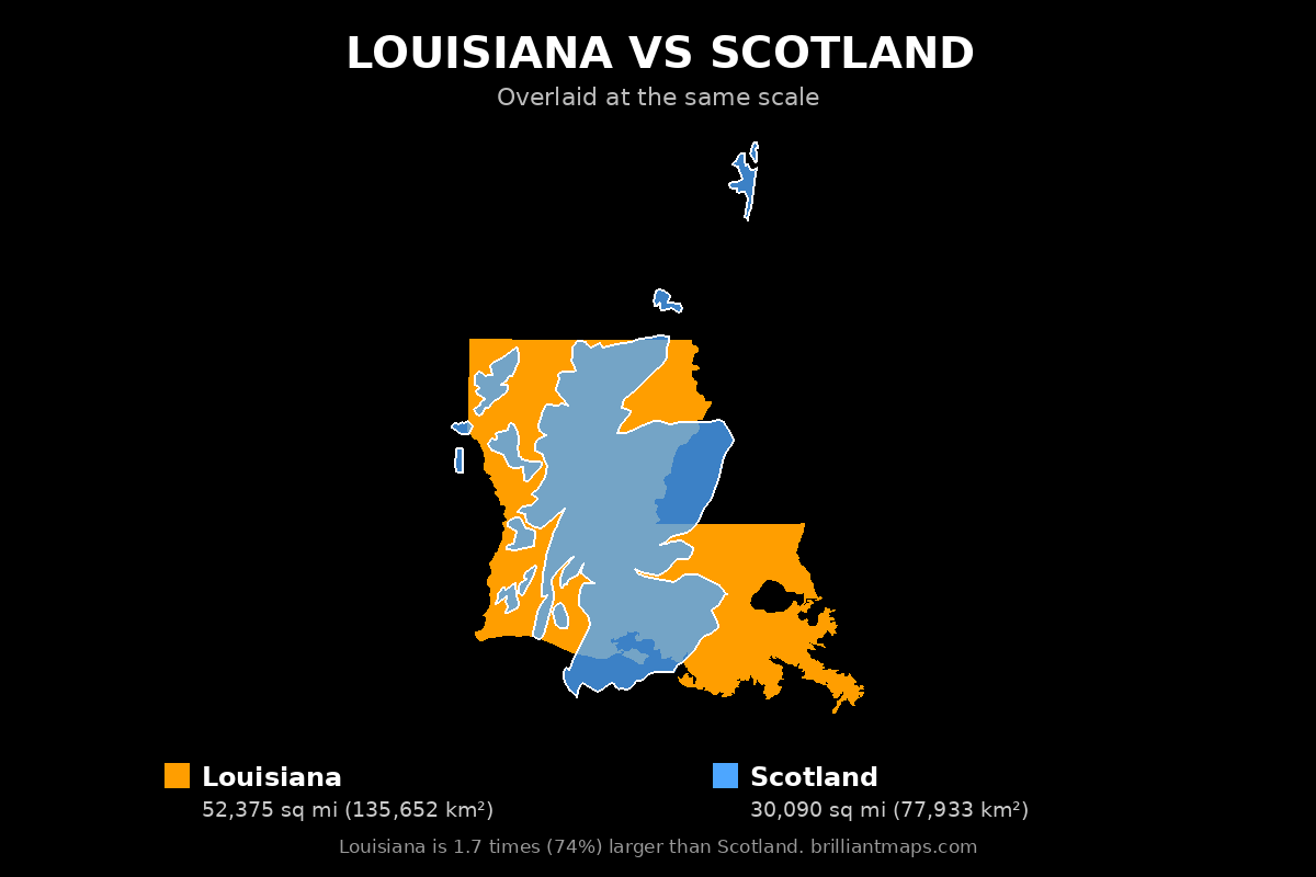 Louisiana vs Scotland Size Comparison Map