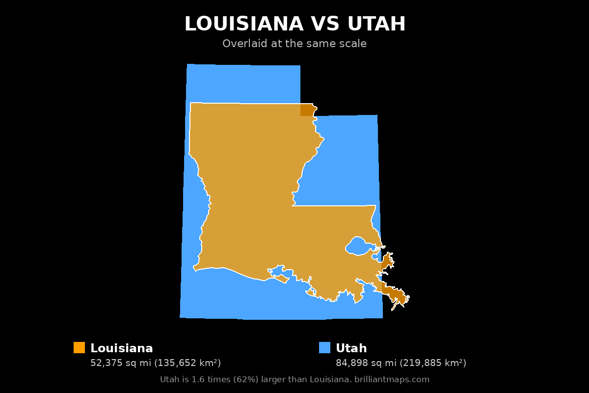 Louisiana vs Utah Size Comparison Map