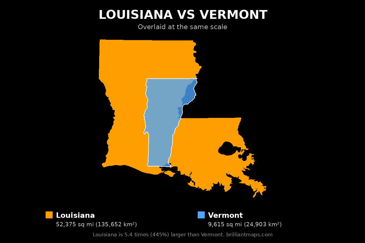 Louisiana vs Vermont Size Comparison Map
