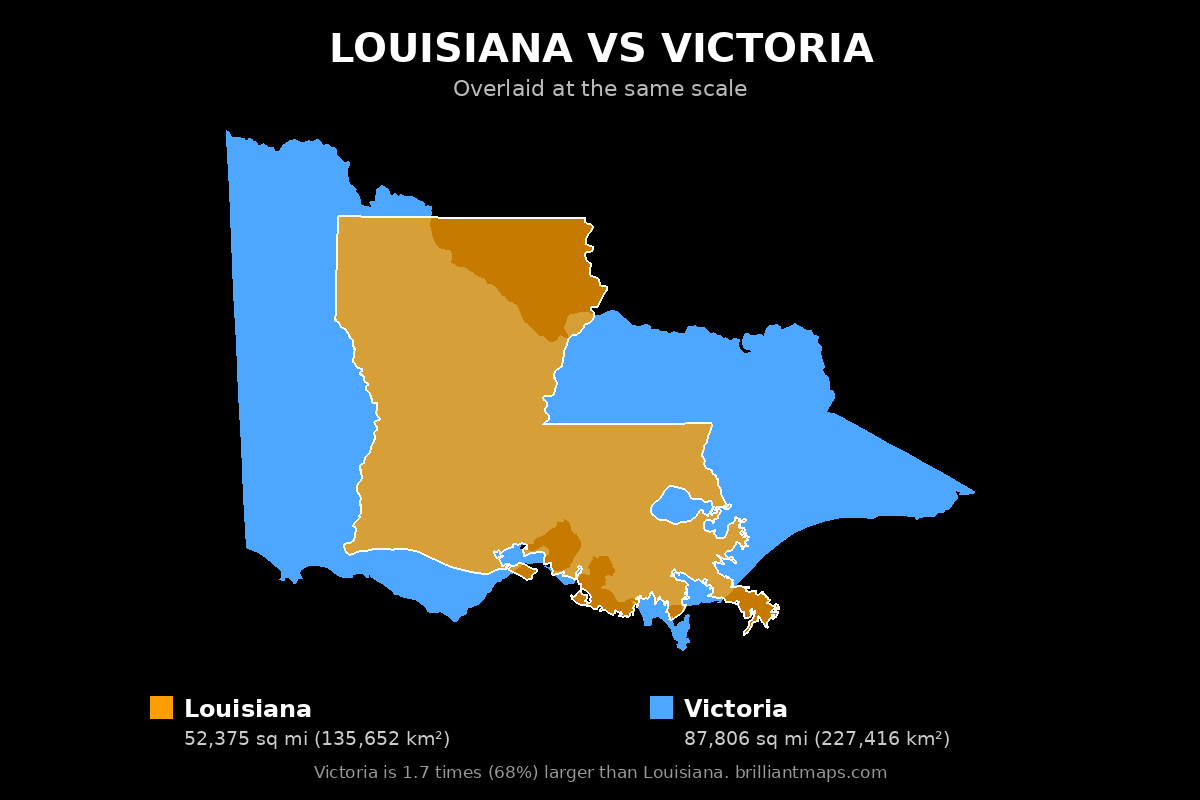 Louisiana vs Victoria Size Comparison Map