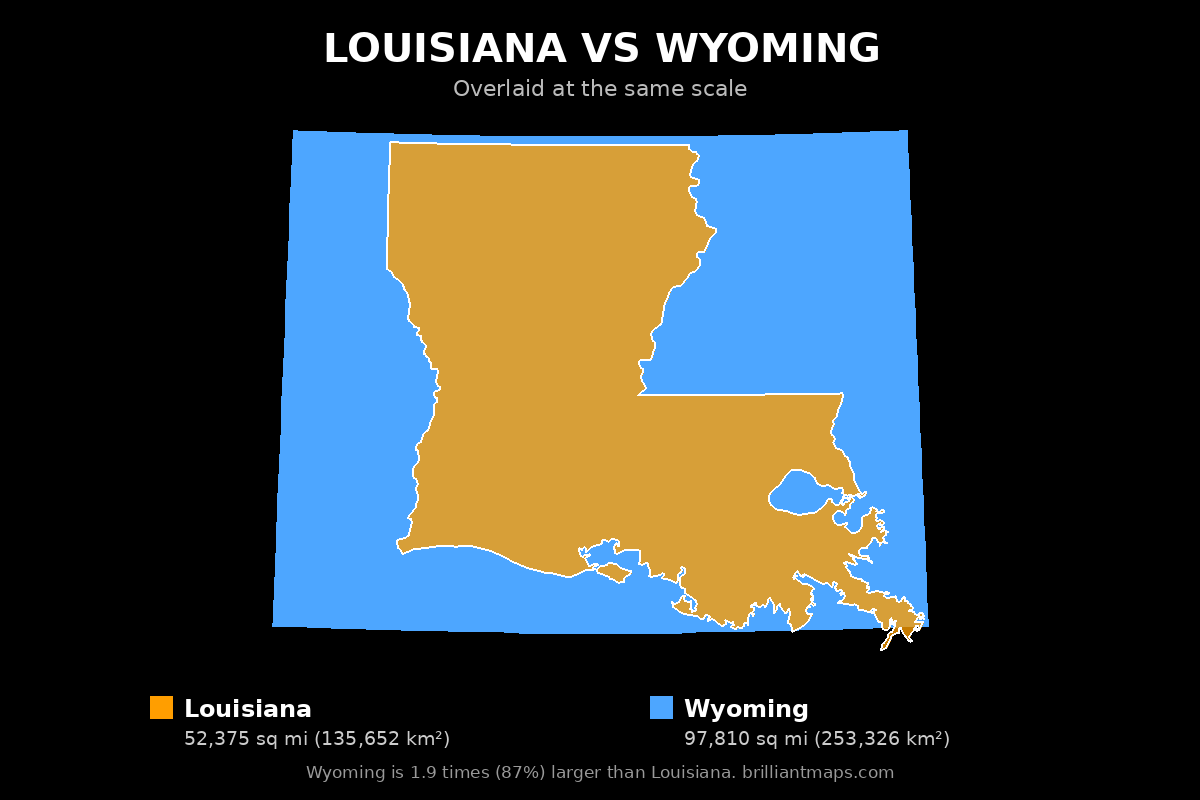 Louisiana vs Wyoming Size Comparison Map