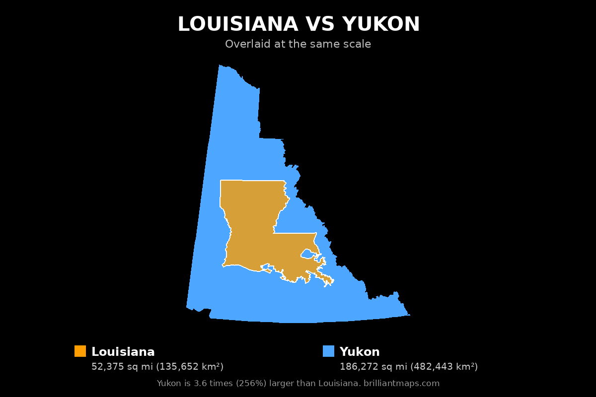 Louisiana vs Yukon Size Comparison Map